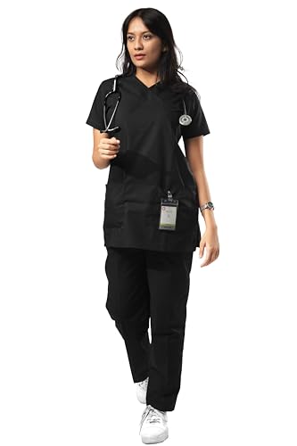 Image of UNIFORM CRAFT Women's Scrub Suits DSVX || 4 pocket scrubs | Ideal for doctors, dentists, vets, nurses & healthcare professionals (Black, M)