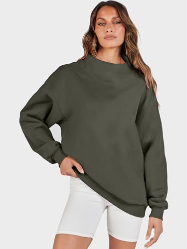 Image of ANRABESS Womens Oversized Sweatshirts Mock Neck Pullover | Cozy Fleece Long Sleeve Tops, Casual Daily Wear, Going Out & Preppy, Loose Fit, 2026 Fall Winter Trendy Outfits