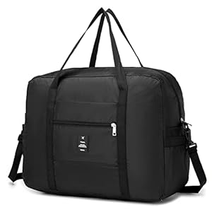 SPAHER Sac de Voyage, Bagage Cabine 45x36x20cm Easyjet Tui Airways 40L Pliable Sac Weekend Rangement Grande Taille Noir Sacs de Voyage pour Homme et Femme, 1 Pièce