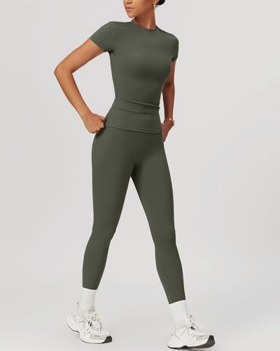 2 Piece Seamless Workout Sets Short Sleeve Yoga Tee Yoga Pants Sets Pad for Gym Running Workout Yoga Sets4