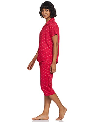 Image of Longies Women's Rayon Pyjama Night Suit Regular Capri Set ((LGRCSSY007 Dark.Pink Small) Dark Pink