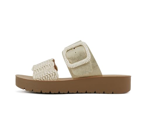 Soda “Cactus” ~ Women Open Toe Raffia Band Flatform Sandals with Buckle Strap