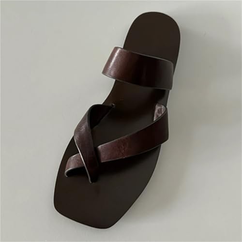 Flip Flops for Women Withered Lazy Leopard Print Cowhide Leather Flat Slippers Minimalist Elegant Retro Mules Sandals Shoes Women3