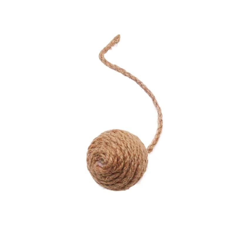 READY TO PETS 2 Inch Cat Toy Ball with 10 Inch Sisal Rope Wrapping & Quiet Bell - Natural Sisal Material for Endless Feline Fun