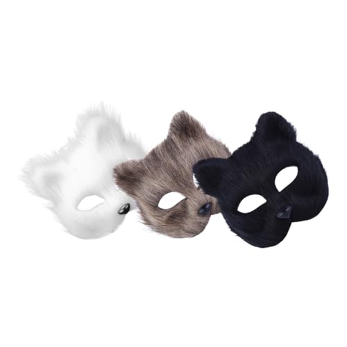TOBBOMEY 3pcs Furry Half Face Mask for Adults Halloween Cosplay Costume Eye Mask Realistic Animal Design for Parties Masquerades and Festivals