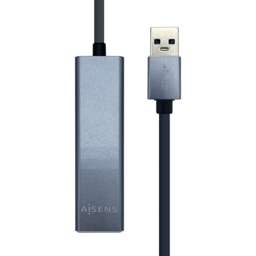 AISENS   A106 0401 Conversor USB 3.0 a ethernet gigabit 10/100/1000 Mbps + Hub 3xUSB3.0, Gris, 15cm