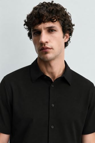 Image of Alan Jones Clothing Men's Waffle Knit Shirt | Casual Relaxed Fit Short Sleeve Button Down | Textured Cotton Blend Shirt