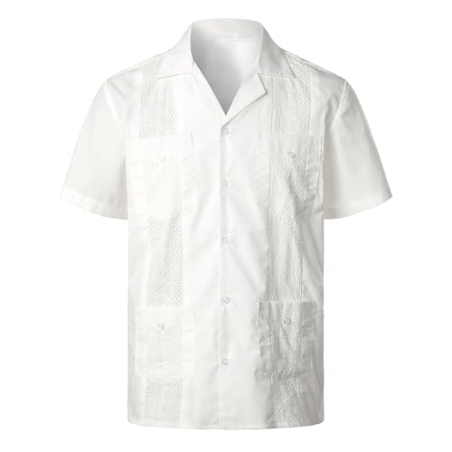 Camisa de Manga Larga para Hombre, Corte Regular, Camisas de Guayabera Cubana, Informales, con Cuatro Bolsillos, Botones, Playas, algod贸n, Camisa de Manga Larga, Cuban, Elegante, Vintage, para Hombre