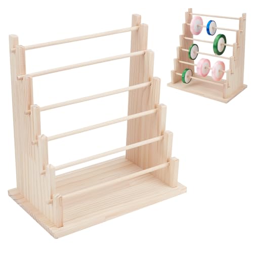 UNICRAFTALE 6-Tier Wooden Ribbons Organizer Rack Burlywood Ribbon Holder Storage Organizer Wooden Ribbons Sewing Organizer Display Shelf for Sewing Craft Gift Florist Wrapping