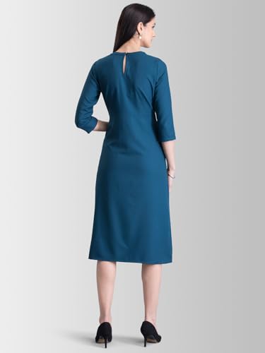 Image of FableStreet Women's Polyester Stylised Neck Pintuck Midi Dress