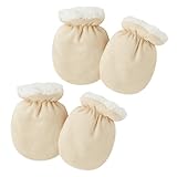 TUONYIS 2 Paar Baby Fäustling Handschuhe Neugeboren Kratzfäustlinge Warme Handschuhe Winter Säuglinge Handschuhe Neugeborenen Wolle Gefüttert Handschuhe für 0-12 Monate, Einheitsgröße (Aprikose)