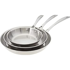 American Kitchen – 3-piece Stainless Steel Skillet & Frying Pan Set, Includes 8 inch, 10 inch, 12 inch, Made In America