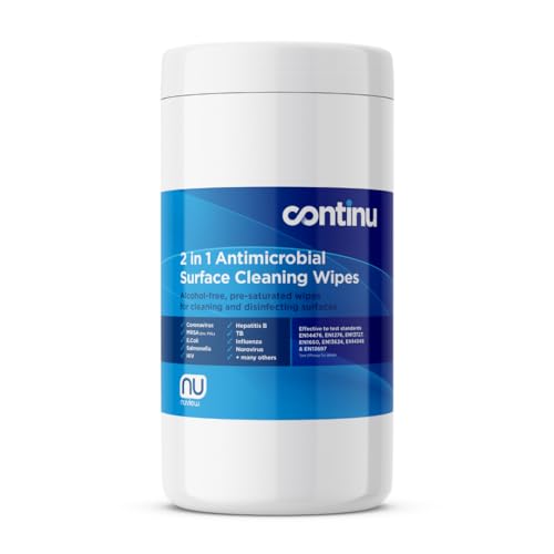 Continu 2 in 1 Antimicrobial Alcohol-Free Cleaning and Disinfectant Wipes for Surfaces Tub (200)