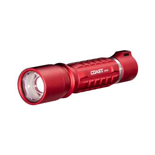 Image of Coast XP11R 2600 Lumen USB-C Rechargeable LED Flashlight with Slide Focus and Pure Beam Focusing Optic, 4 Light Modes, Red