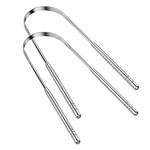 [KIT COM 2 UNIDADES]. Limpador de Língua, Raspador de Língua, Aço Inox, Contra Mau Hálito