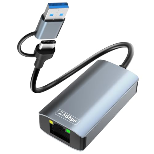 USB C Ethernet Adapter 2500Mbps, USB 2.5G LAN Adapter USB 3.0 auf RJ45 2.5Gbps Gigabit Netzwerkadapter, Aluminium, kompaktes Design, LAN Kabel Adapter f&uuml;r Laptop, PC mit Windows 11/10/8, MacOS, Linux