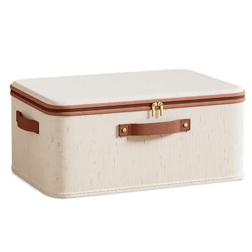Onperpoe Boîte de rangement de 15 litres, boîtes de rangement plates et pliables avec couvercle, en tissu, avec poignées, pour ranger vêtements, couvertures et coussins