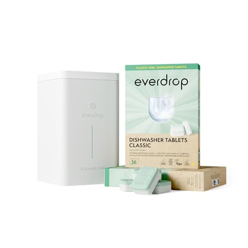 everdrop Spülmaschinentabs Starter-Set (72 Tabs 1 x Aufbewahrungsbox) ohne Plastik für strahlendes Geschirr