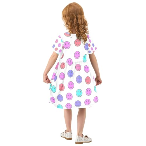 Colorful Smile Faces White Toddler Girls' Dresses 2t Summer Short Kids Spring Dresses Children Dress3