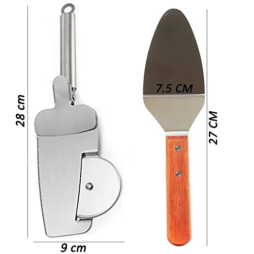 Image of P-Plus International Pizza Cutter and Serving Turner - Pizza Serving Turner - Pizza Cutter Tool - Pizza Spatula - Pizza Cutter Wheel (Set of 2)