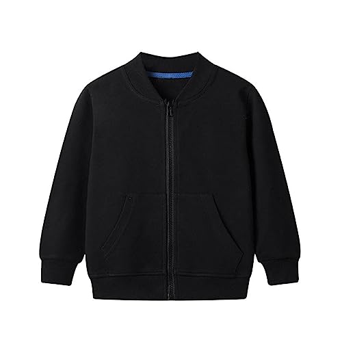 Toddler Cotton Zip up Coats Long Sleeve Plain Knit Cardigan with Pockets Boys Girls Soft Zipper (Black, 7-8 Years)