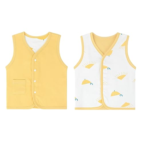 Bebè Bambini Doppio Lato Gilet Primavera Autunno Senza Maniche Giacca Cotone Ragazzi Ragazze Sottili Bottoni Automatici Top Cardigan con Motivo, Giallo 100