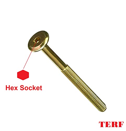 TERF® M6 X 100mm Furniture Joint Connector Bolts M6 (6mm) X 100mm Barrel Bolts Hex Allen Key Socket Flat Head Connector Bolt Screw Zinc Yellow Finish for Crib Baby Bed Cots Furniture - Image 4