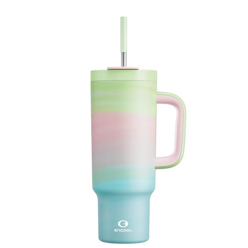 ENCOOL 40 oz Tumbler with Handle and Straw, 100% Leakproof Insulated Tumbler with Lid and Straw, Stainless Steel Travel Mug, Keeps Cold for 34 Hours, Car Cup Holder Friendly (Fairy)