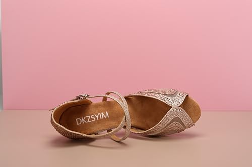 DKZSYIM Women Rhinestone Latin Ballroom Dance Shoes Bachata Salsa Practice Performance Dance Shoes,Model QJW10252