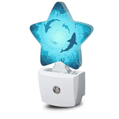 Losthll Sharks Vortex Under The Sea Night Lights Plug in Wall Lamp Smart Dusk to Dawn Sensor for Home Decorative Kids Room Bedroom Bathroom Kitchen Hallway Gifts