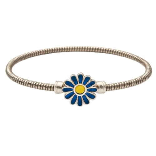 Image of Elegant Silver Green Enamel Floral Bracelet for Women