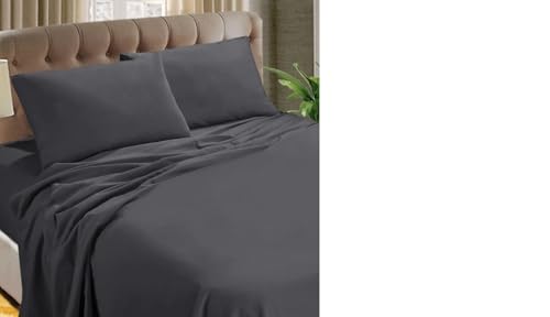 Rayyan Linen - Sábana encimera o fundas de almohada (franela térmica, 100% algodón cepillado, color gris antracita, doble)