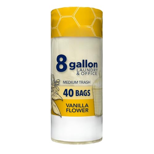 ESharks 8 Gallon Twist Tie Trash Bags Vanilla Flower Scented Medium Kitchen & Office Waste Liners Durable Leak-Resistant 40 Count