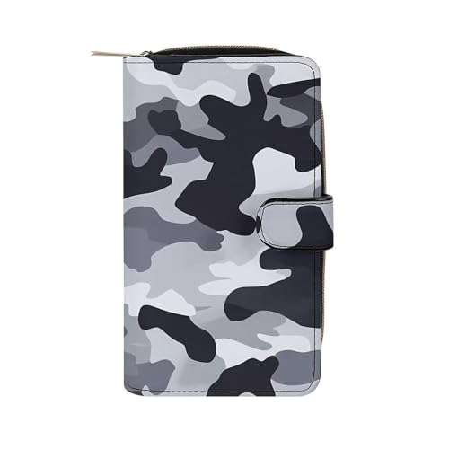 Gray Camouflage Womens PU Leather Wallet Long Purse Clutch Organizer for Office Travel