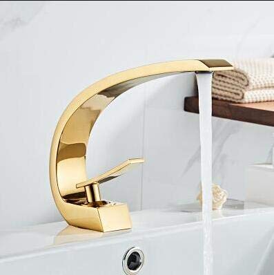 Grifos de lavabo AFUDER, grifo mezclador de baño moderno, grifo de lavabo negro/dorado, grifo de cascada fría y caliente de una sola manija
