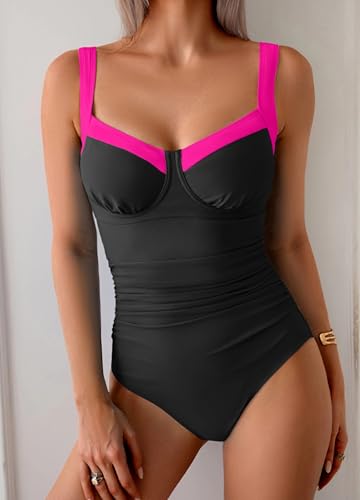 Image of B2prity Women's One Piece Swimsuits Tummy Control Bathing Suits Push Up Swim Suit Color Block Swimwear