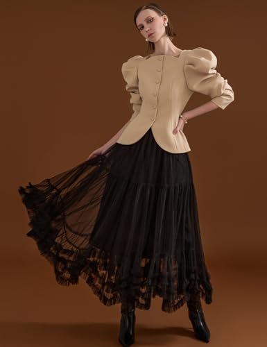 COZYPOIN Maxi Tulle Skirts for Women Elastic High Waisted A Line Long Layered Tutu Mesh Ruffles Tiered Flowy Fairy Skirt2