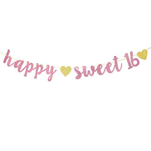 INNORU Happy Sweet 16 Banner – Pink Glitter Sweet Sixteen Sign -16th Birthday Banner Decorations - - //coolthings.us