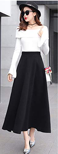 CHARTOU Women's Stretchy High Waist Woolen Flared A Line Swing Maxi Long Skirt4