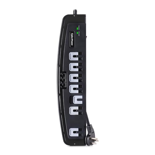 CyberPower CSP708T Professional Surge Protector + TEL Protection, 1650J/125V, 7 Outlets, 8ft Power Cord