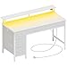 Produktbild Seventable Computertisch mit Steckdosen & LED-Beleuchtung, 120cm Gaming Schreibtisch mit 5 Schubladen, Gaming Tisch mit Monitorständer, fürs Büro, Arbeitszimmer, Schlafzimmer, Wohnzimmer, Weiß