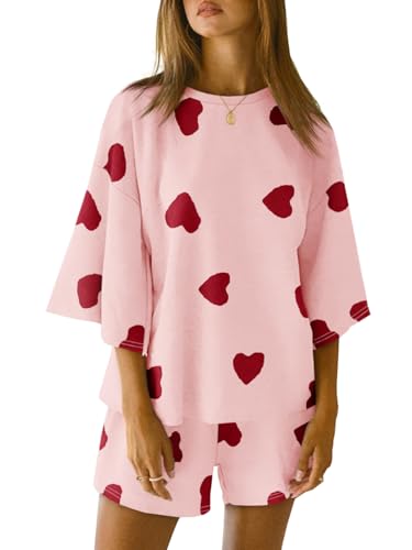 Image of Tankaneo Womens Pajama Sets 3 /4 Sleeve Oversized Tops & Loose Fit Shorts Lounge Set with Pockets Loungewear