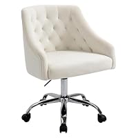 MOJAY Velvet Office Swivel Chair, Vanity Fabric Desk Pretty Fancy Gold Office Chairs for Girls, 360°Swivel Height Adjustable Reception Chair (White)