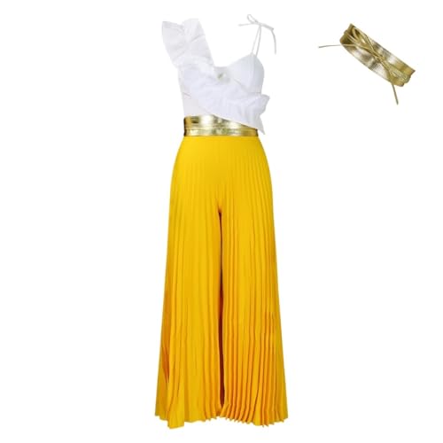 Sexy Ruffled Sleeveless Top, Wide Leg Wide Leg Pants Set