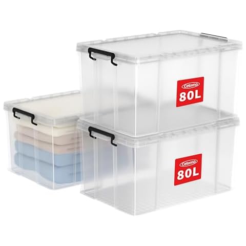 Cetomo 80L Stackable Storage Boxes with Lids Cover