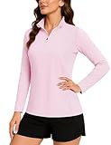 TACVASEN Women's Golf Shirts Quarter Zip Pullover Long Sleeve Workout Tops UPF 50+ Rash Guard Light Pinks, L