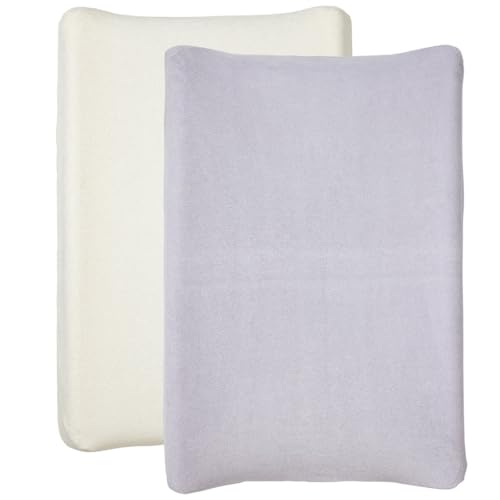 Babycalin - 2 Housses matelas à langer 50x70 cm Écru/Lilas - Housse matelas à langer Universelle en éponge 100% Coton - Bords élastiques - Housses de...