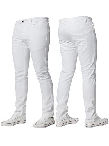 Brand Kruze Pantalon chino stretch homme Coupe slim Jeans Pantalon de travail décontracté, blanc, 32W / 32L