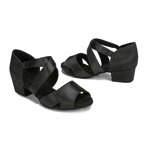 YYTing Women Swing Latin Ballroom Dance Shoes (Suede Sole, Elastic Closure) 1.5 inch Heel YT273