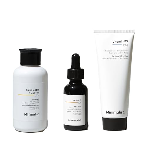 Minimalist Brightening Skincare Routine | Face Wash, Serum, Moisturizer | 10% Vitamin C Serum, 7% ALA & AHA Face Wash, 10% Vitamin B5 Moistuizer